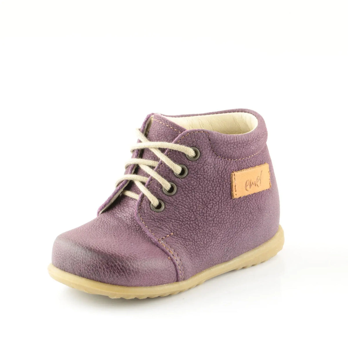 Emel Handcrafted Leather Childrens First Steps shoes Handmade in the EU - Purple Leather Lace Up Casual Emel