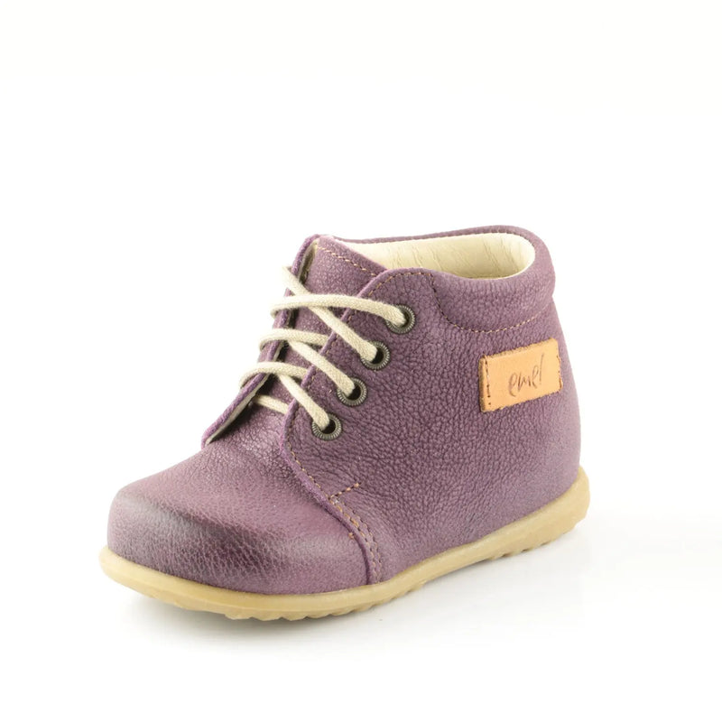 Emel Handcrafted Leather Childrens First Steps shoes Handmade in the EU - Purple Leather Lace Up Casual Emel