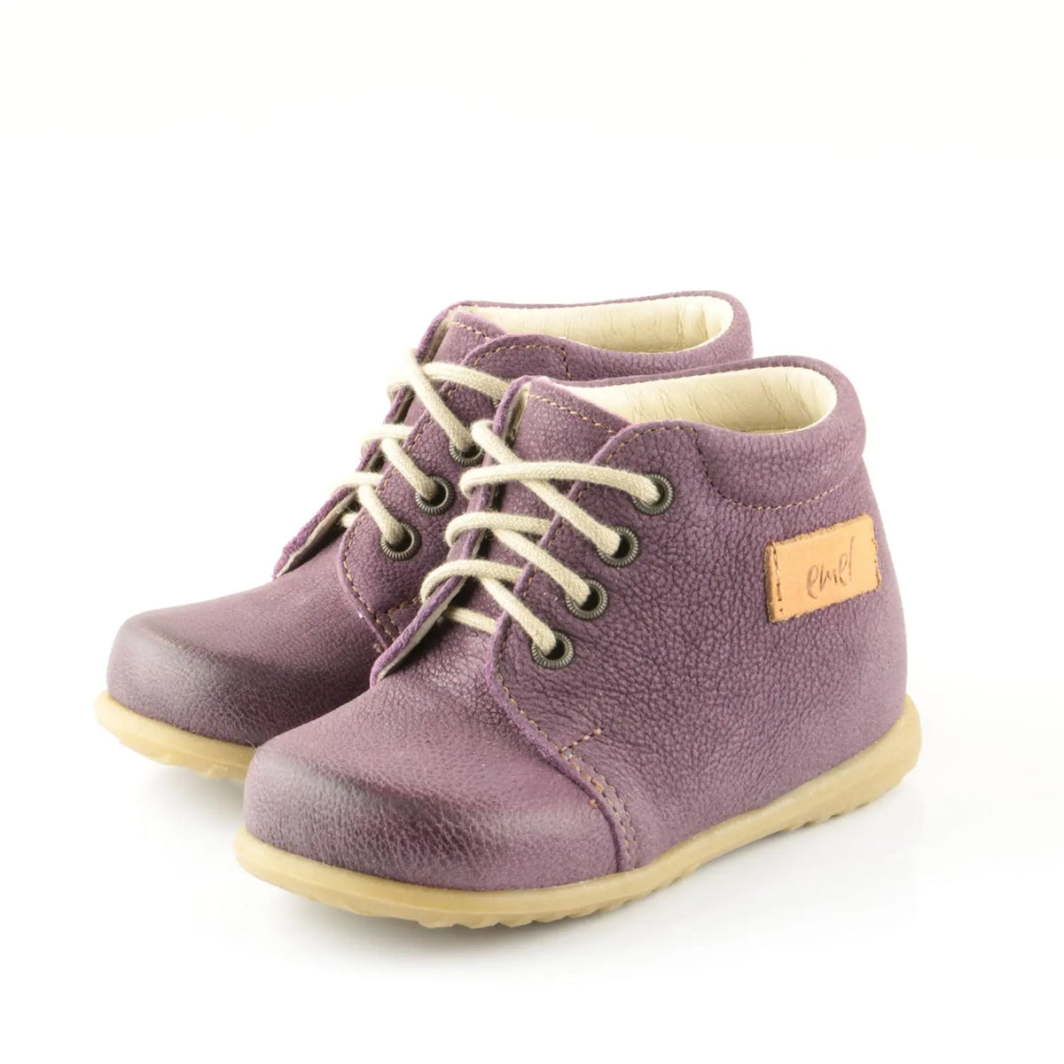 Emel Handcrafted Leather Childrens First Steps shoes Handmade in the EU - Purple Leather Lace Up Casual Emel