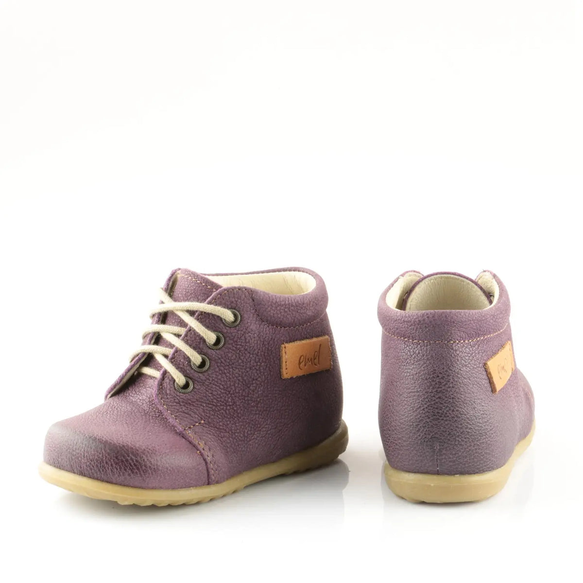 Emel Handcrafted Leather Childrens First Steps shoes Handmade in the EU - Purple Leather Lace Up Casual Emel