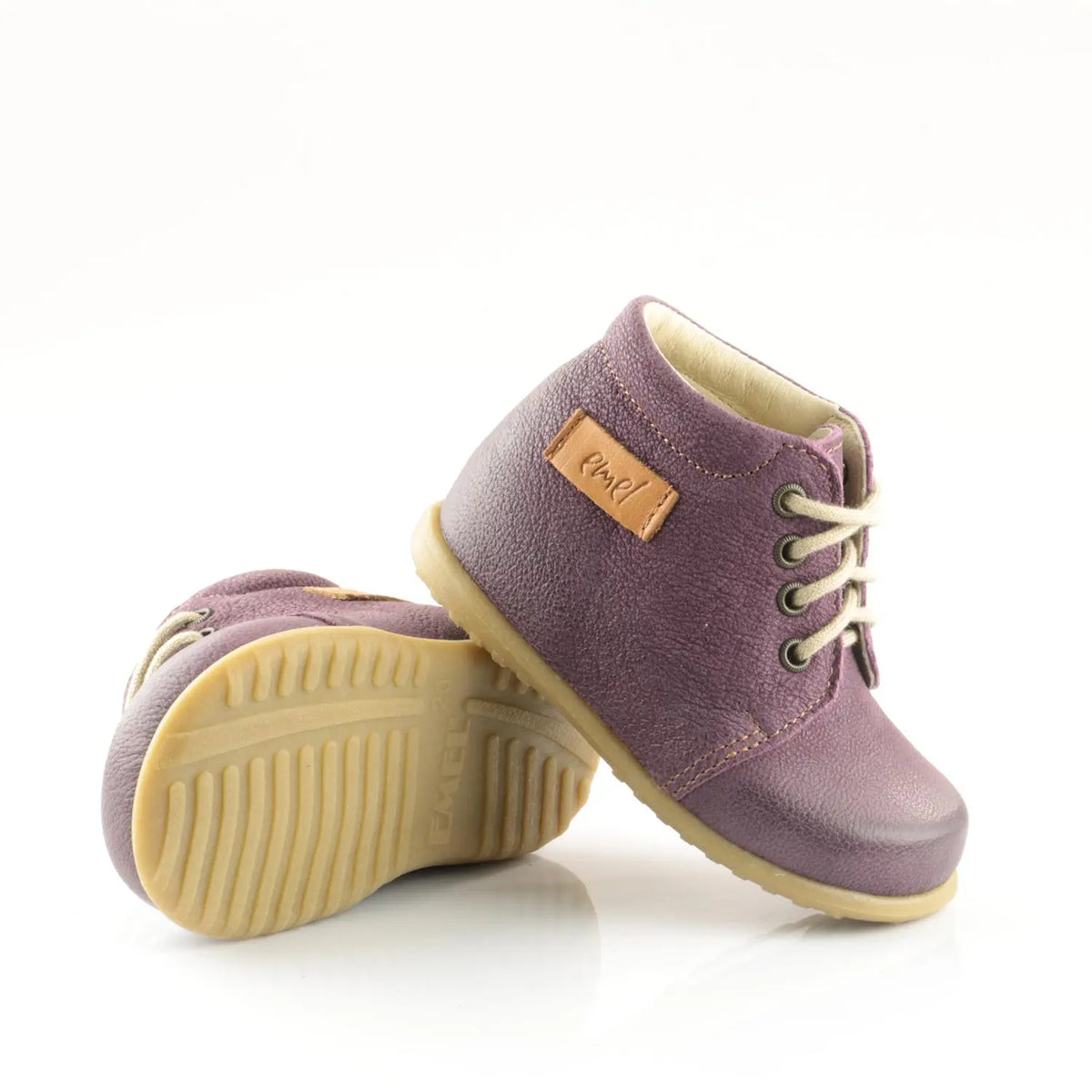 Emel Handcrafted Leather Childrens First Steps shoes Handmade in the EU - Purple Leather Lace Up Casual Emel