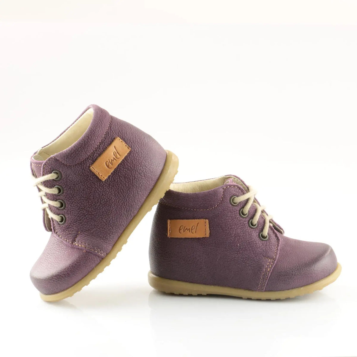 Emel Handcrafted Leather Childrens First Steps shoes Handmade in the EU - Purple Leather Lace Up Casual Emel
