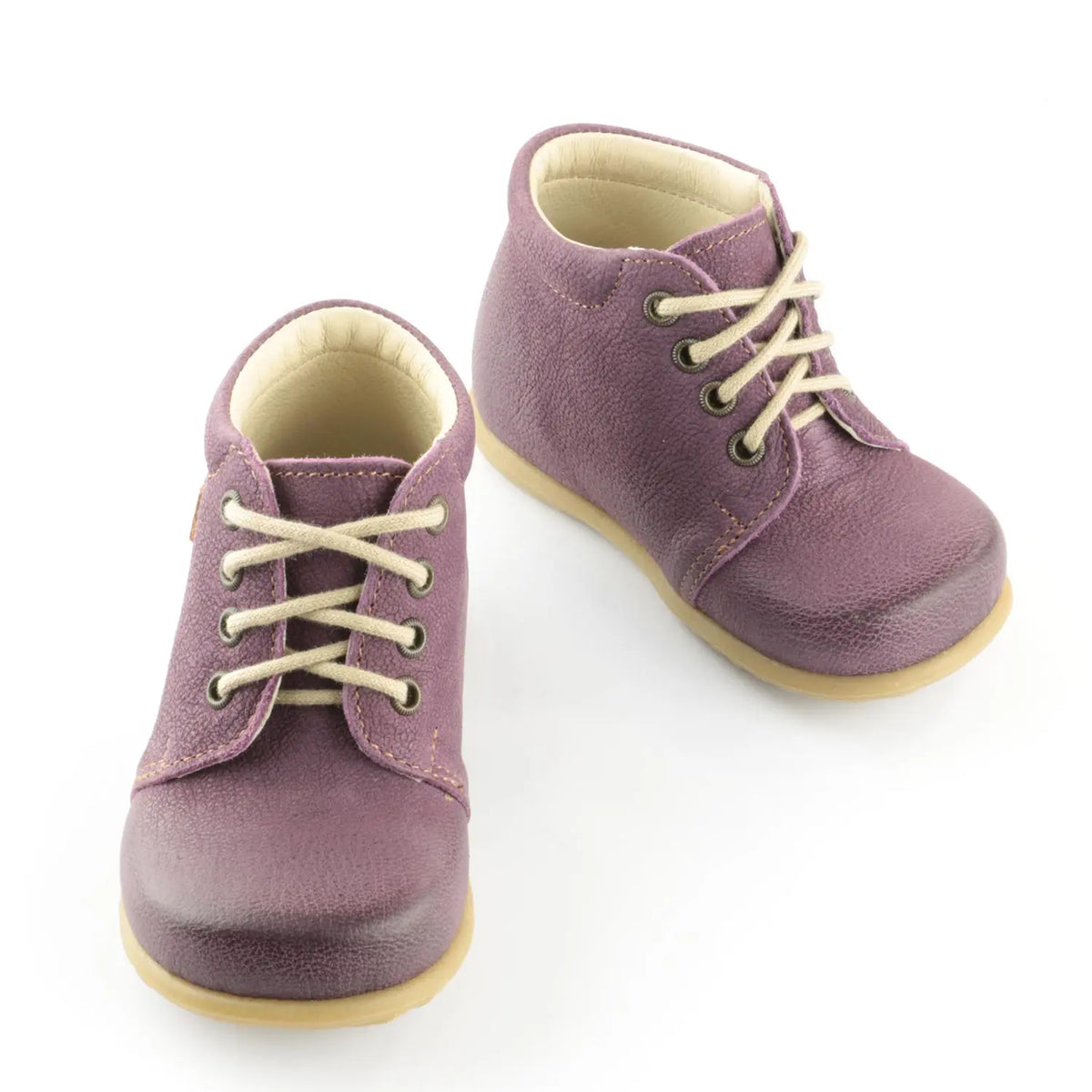 Emel Handcrafted Leather Childrens First Steps shoes Handmade in the EU - Purple Leather Lace Up Casual Emel