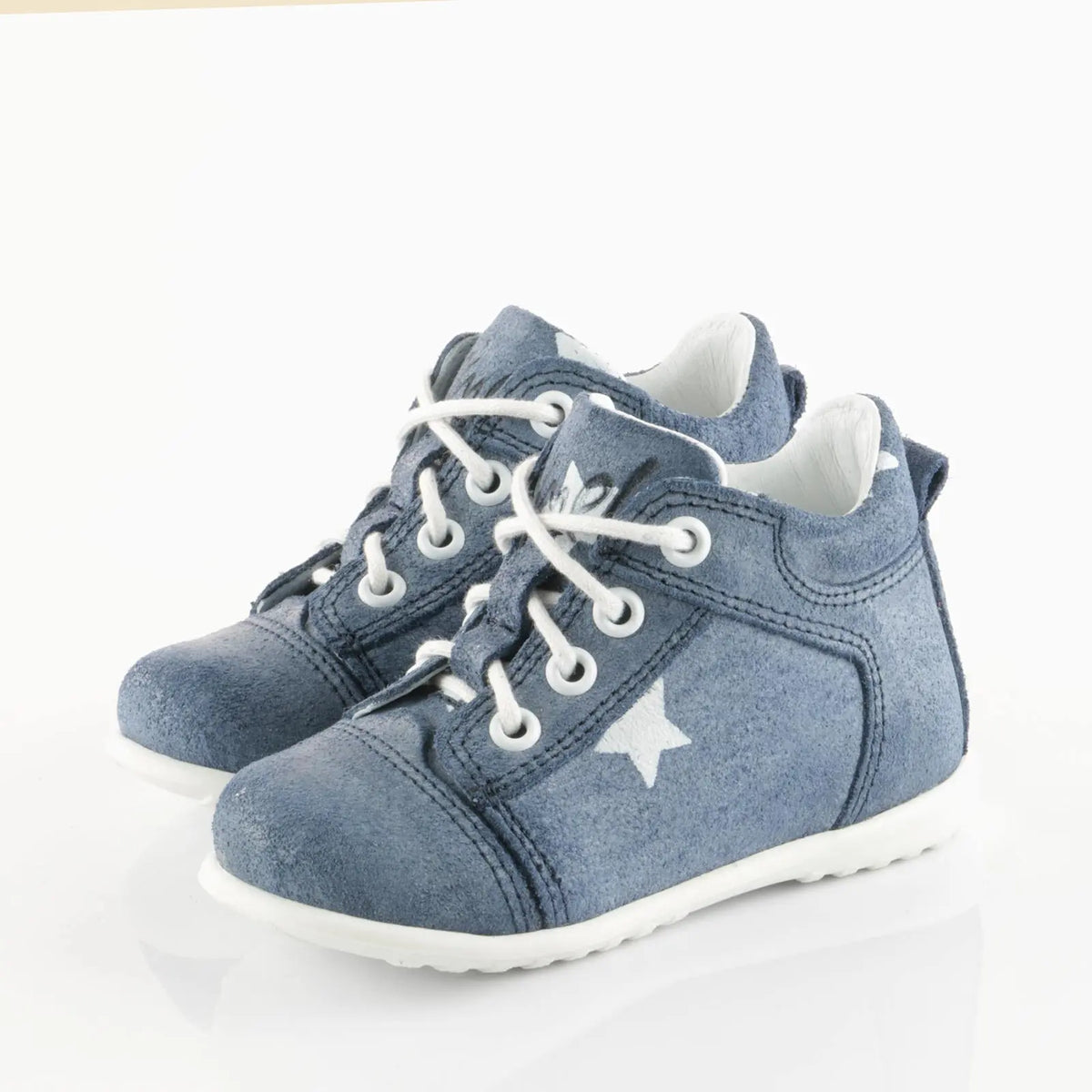 Emel Handcrafted Leather Childrens First Steps Shoes Handmade in the EU - Blue Star Emel