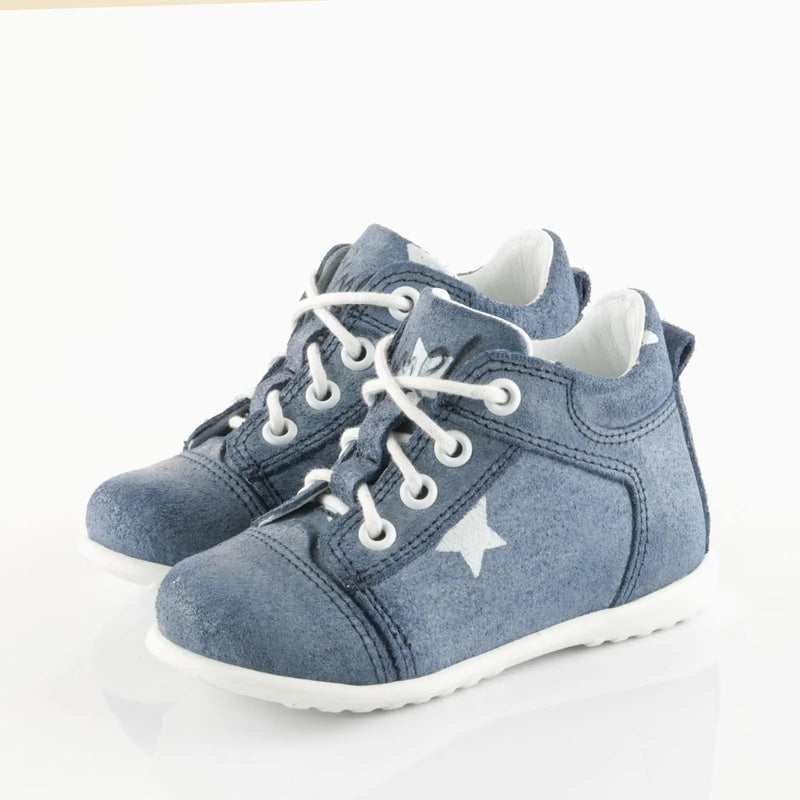 Emel Handcrafted Leather Childrens First Steps Shoes Handmade in the EU - Blue Star Emel