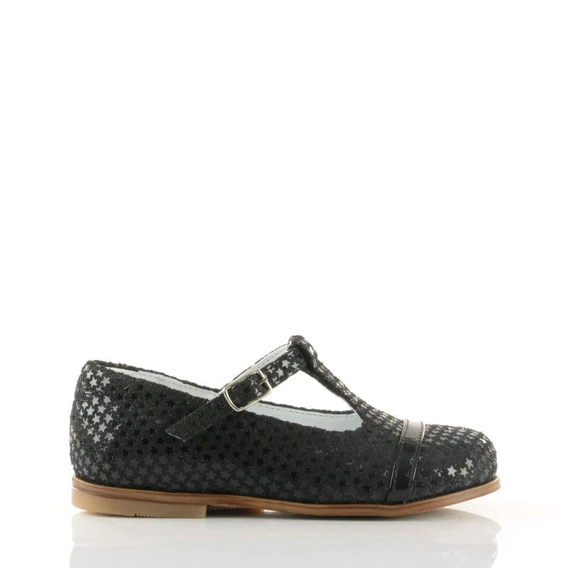 Emel Handcrafted Leather Childrens First Steps Shoes Handmade in the EU - Black Sparkly Emel