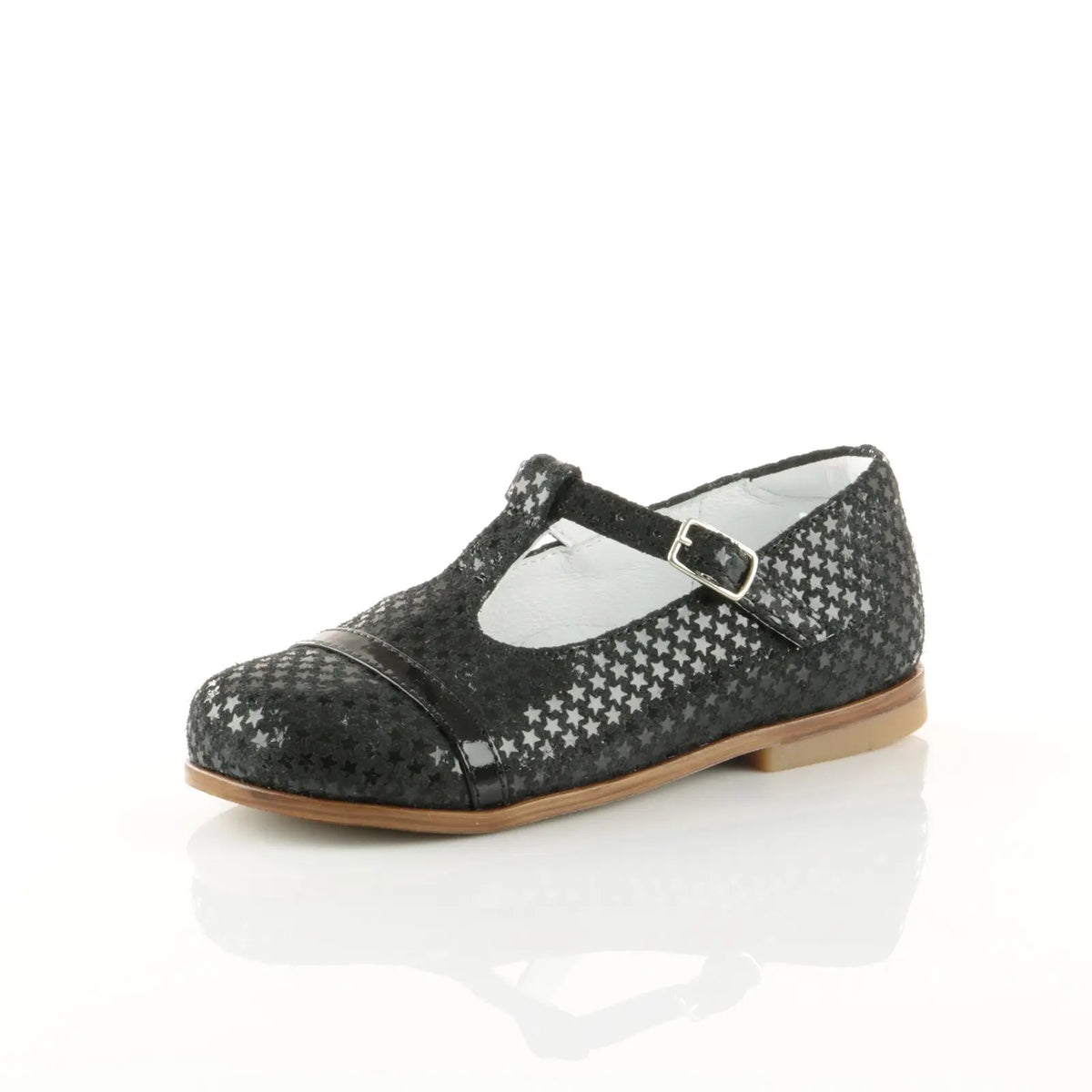 Emel Handcrafted Leather Childrens First Steps Shoes Handmade in the EU - Black Sparkly Emel