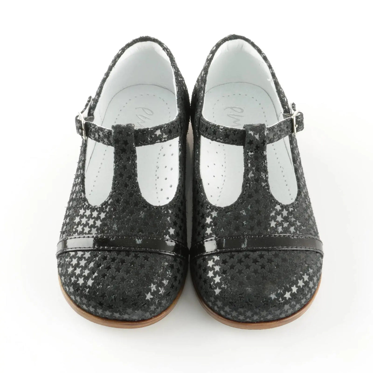Emel Handcrafted Leather Childrens First Steps Shoes Handmade in the EU - Black Sparkly Emel