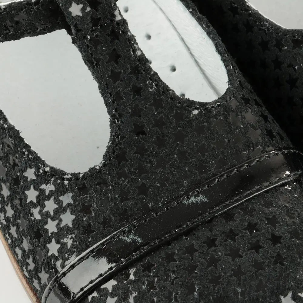 Emel Handcrafted Leather Childrens First Steps Shoes Handmade in the EU - Black Sparkly Emel