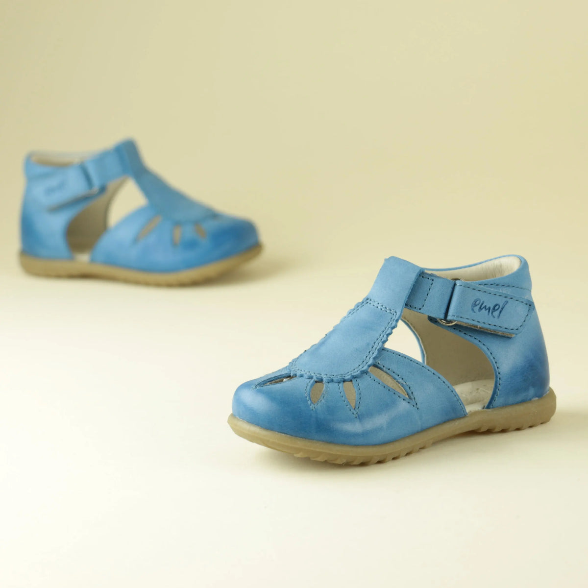 Emel Handcrafted Leather Childrens First Steps Shoes Handmade in the EU - Blue Sandals Emel