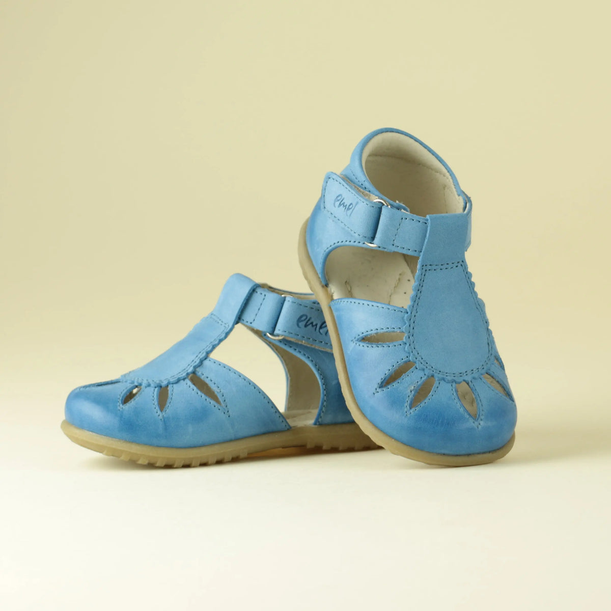 Emel Handcrafted Leather Childrens First Steps Shoes Handmade in the EU - Blue Sandals Emel