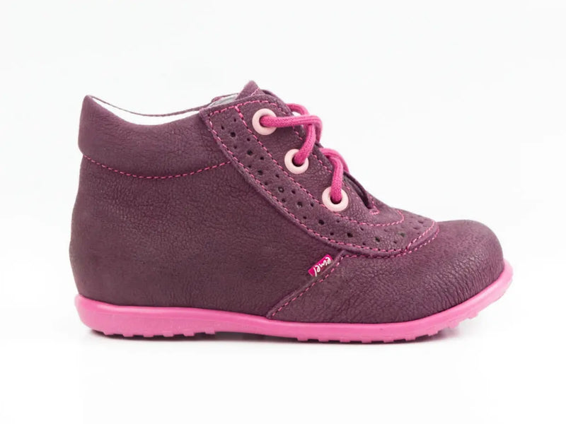 Emel Handcrafted Leather Childrens First Steps shoes Handmade in the EU - Purple Leather Lace Up Casual Style Emel