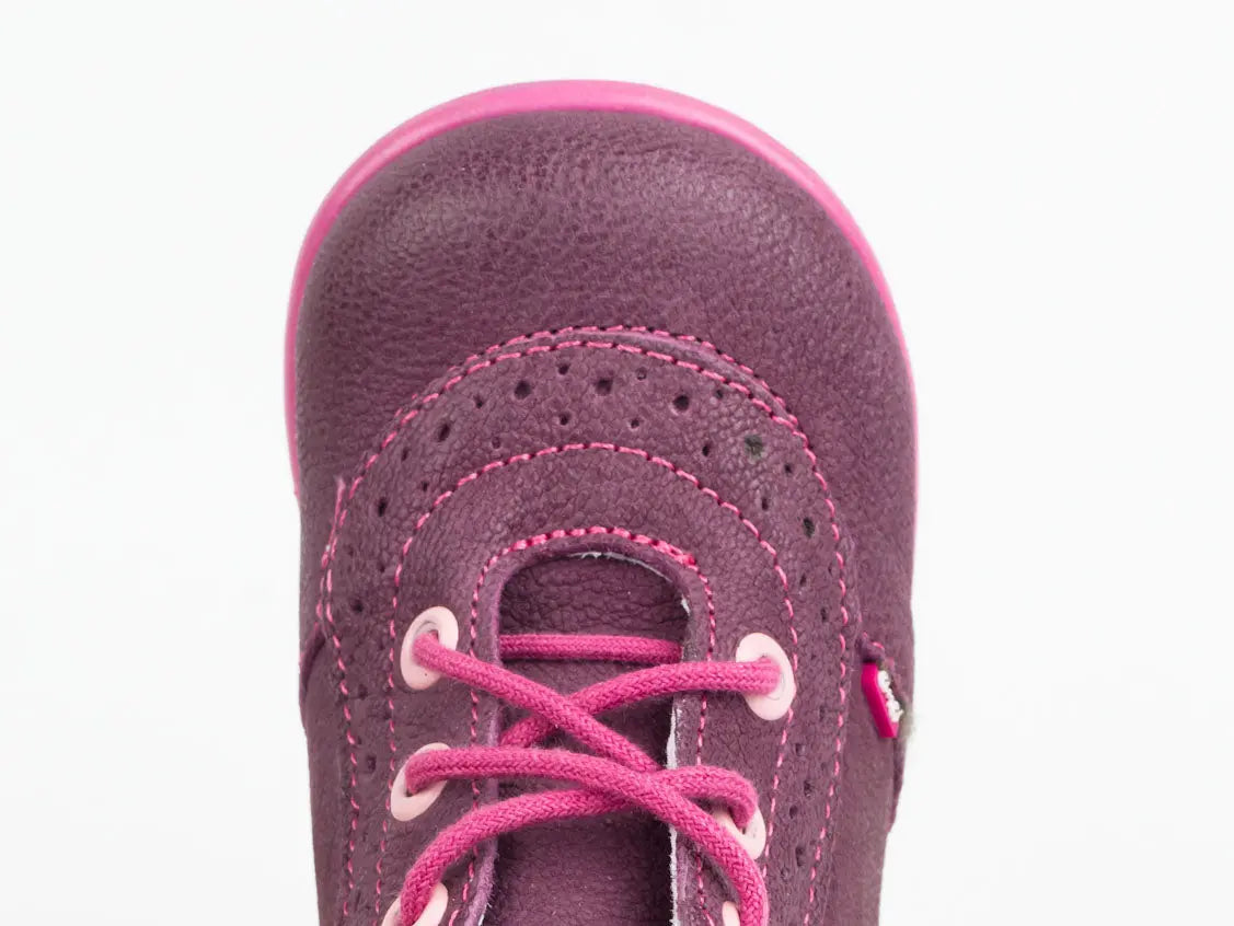 Emel Handcrafted Leather Childrens First Steps shoes Handmade in the EU - Purple Leather Lace Up Casual Style Emel