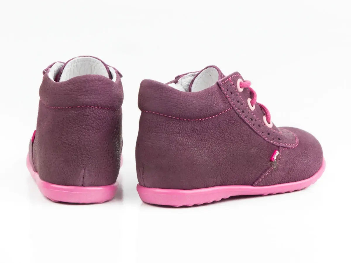 Emel Handcrafted Leather Childrens First Steps shoes Handmade in the EU - Purple Leather Lace Up Casual Style Emel