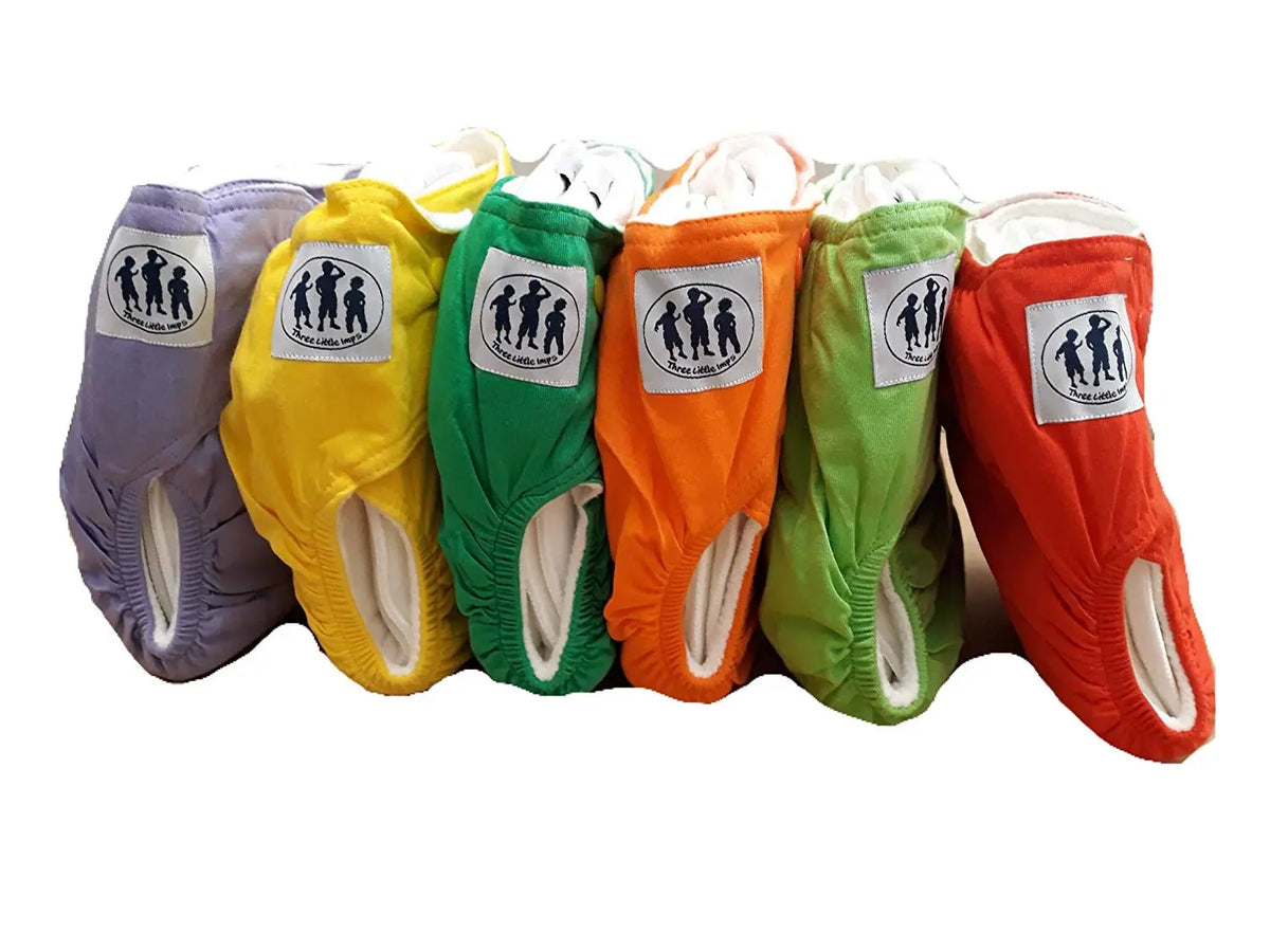 Bamboo Natural Reusable Colour Cloth Nappies (2 inserts each nappy) - Premium Econappies by Three Little Imps - Set of 6 Three Little Imps