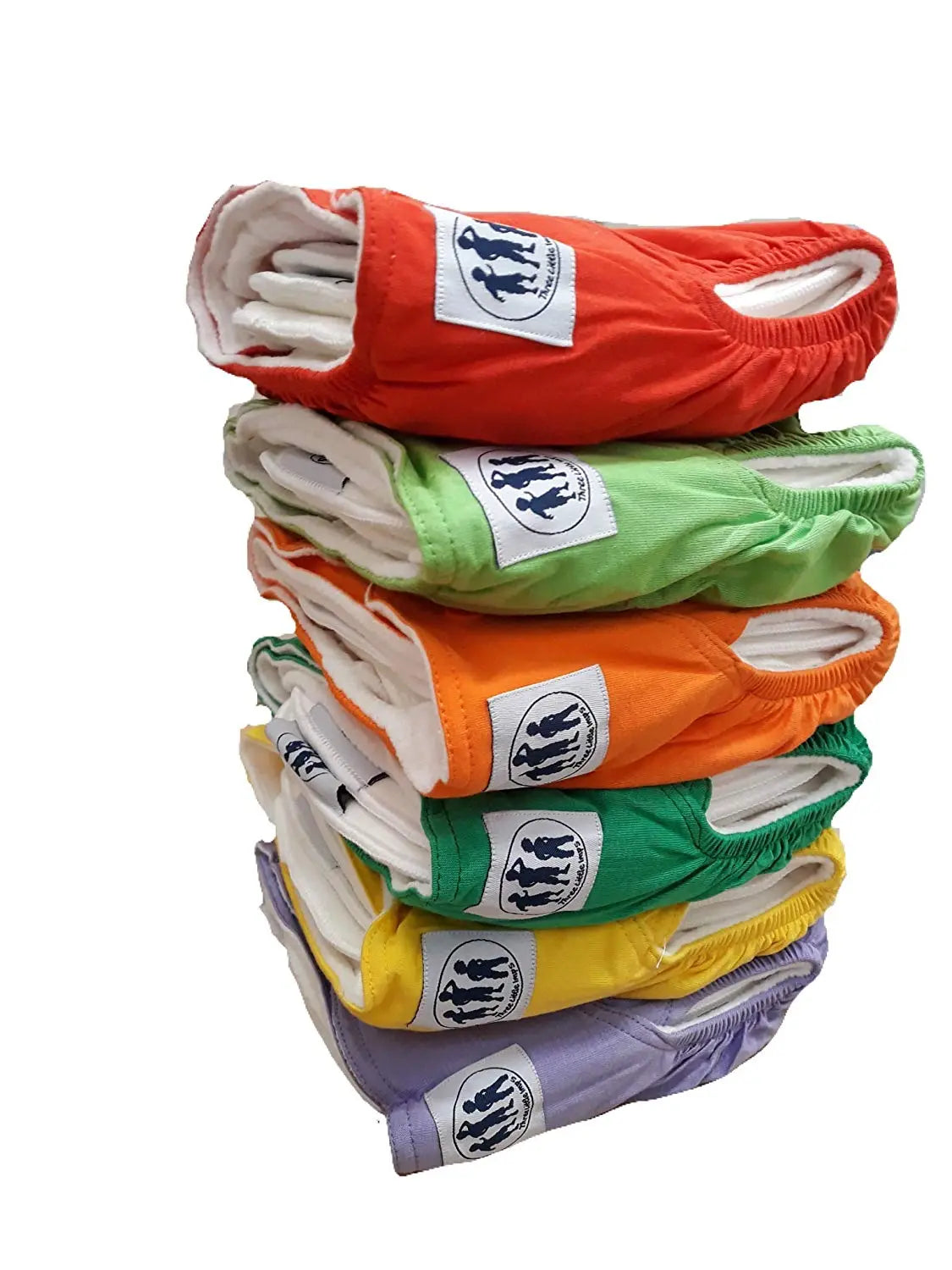 Bamboo Natural Reusable Colour Cloth Nappies (2 inserts each nappy) - Premium Econappies by Three Little Imps - Set of 6 Three Little Imps