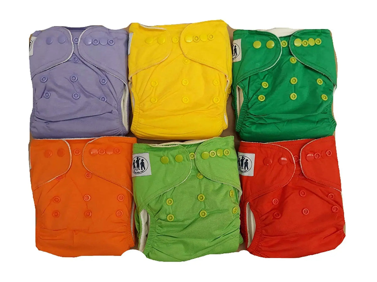 Bamboo Natural Reusable Colour Cloth Nappies (2 inserts each nappy) - Premium Econappies by Three Little Imps - Set of 12 Three Little Imps