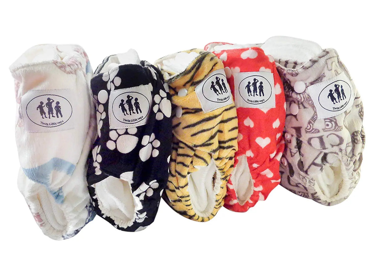 Three Little Imps Minky Patterned Cloth Nappies (inc inserts)-Set of 5 for girls Three Little Imps