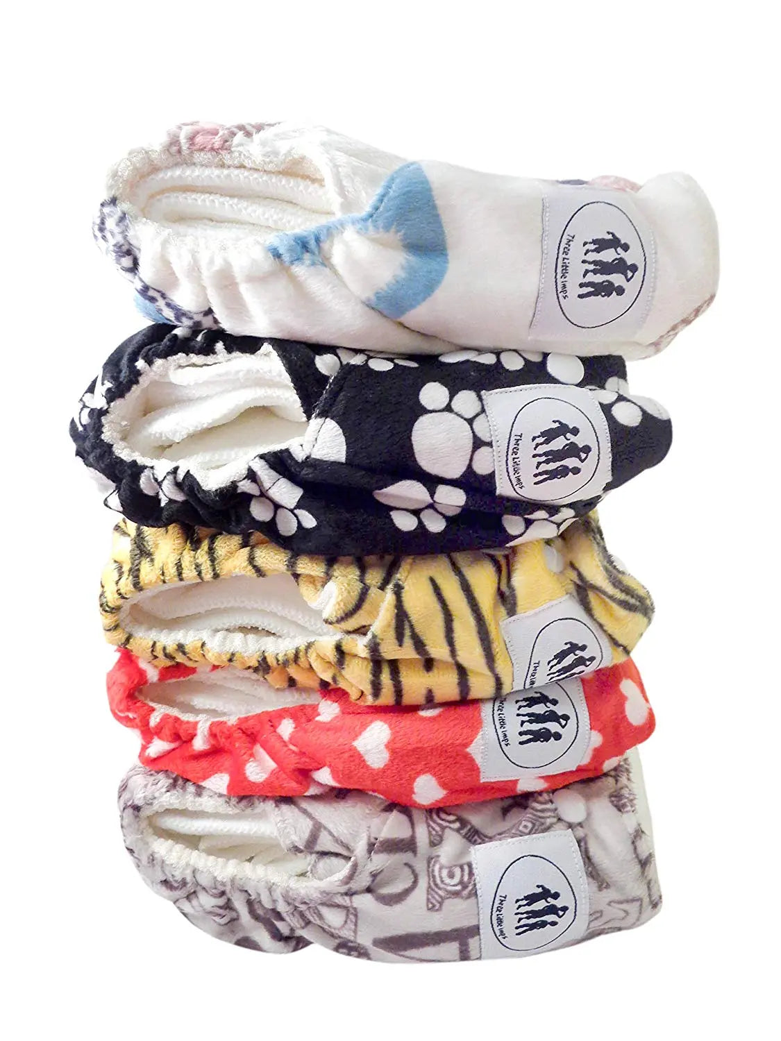 Three Little Imps Minky Patterned Cloth Nappies (inc inserts)-Set of 5 for girls Three Little Imps