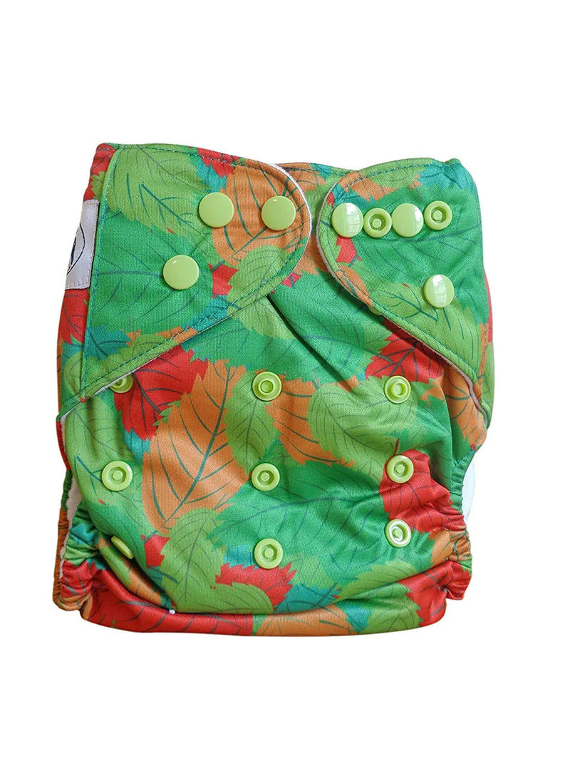 Three Little Imps Patterned Cloth Nappy (inc 2 inserts) - Green Leaves Three Little Imps