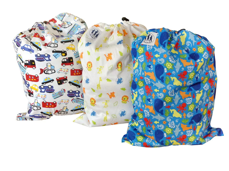 Three Little Imps Patterned Cloth Nappy Wet Bags - Set of 3 - Little Boy themes Three Little Imps
