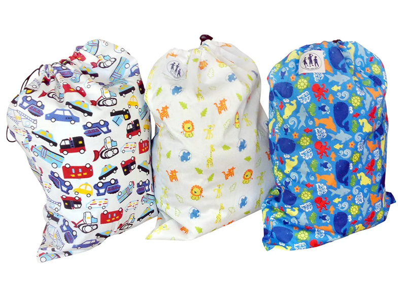 Three Little Imps Patterned Cloth Nappy Wet Bags - Set of 3 - Little Boy themes Three Little Imps