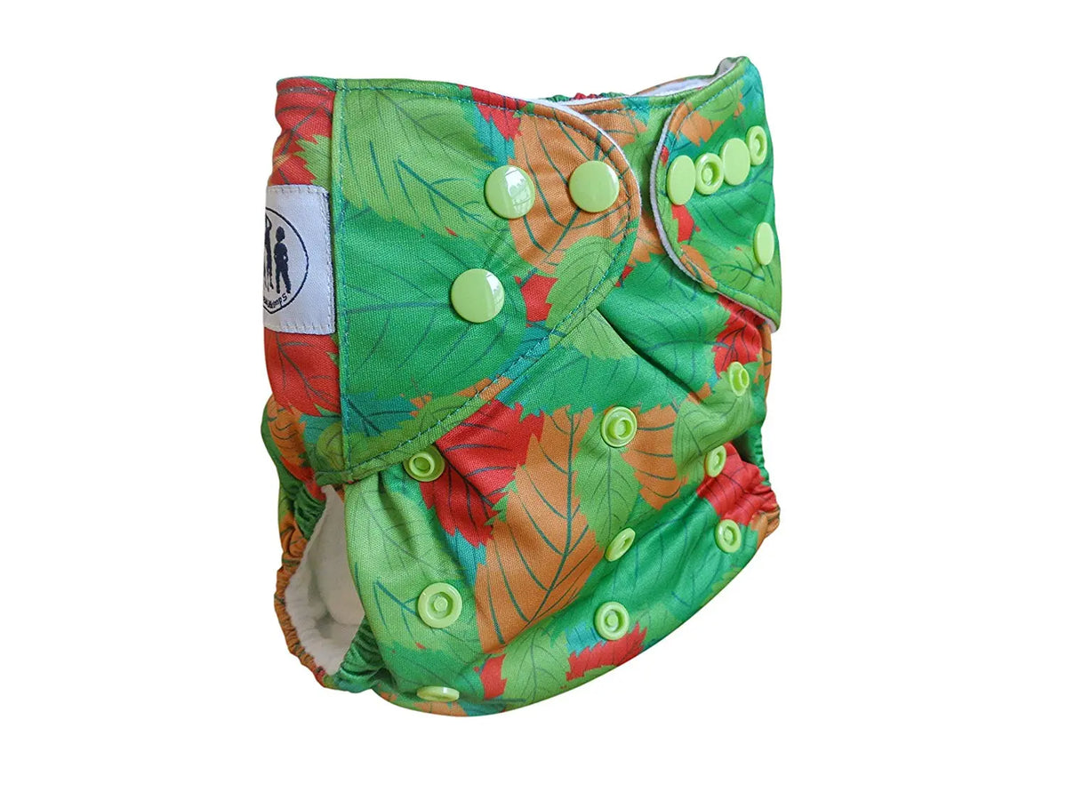 Three Little Imps Patterned Cloth Nappy (inc 2 inserts) - Green Leaves Three Little Imps