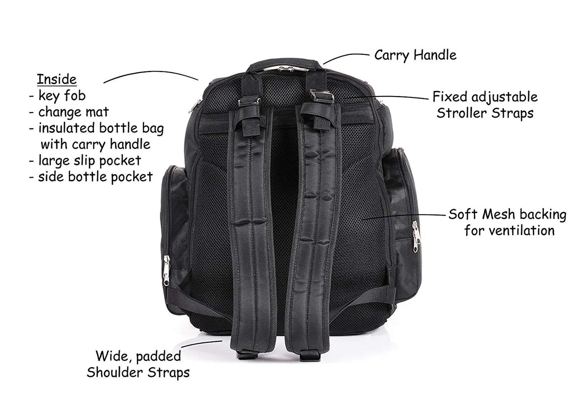Baby Changing Backpack by Three Little Imps - Large Premium Black Unisex Change Bag - Ideal Nappy Backpack for Out and About Three Little Imps