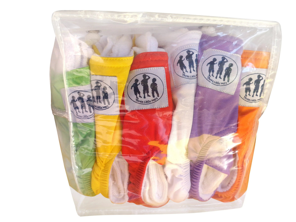 Three Little Imps Premium Range Colour Cloth Nappies (2 inserts each) - Set of 6 Three Little Imps